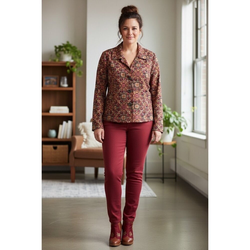 Petite Kim Rogers Signature Women's Burgundy & Brown Blazer